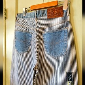 Women’s Blue Striped High-Rise Jeans -